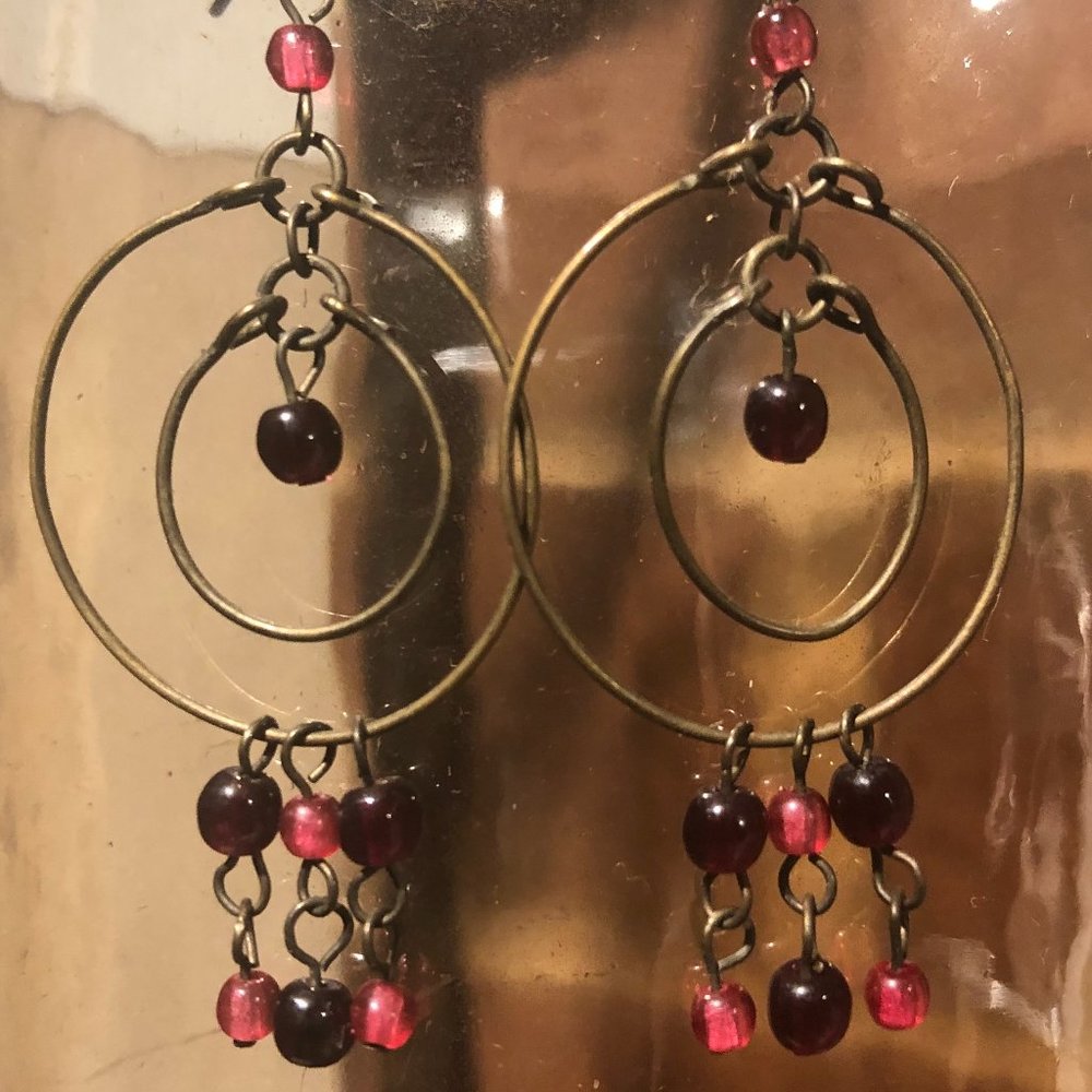 Boho Earrings with Pink and Purple Beading